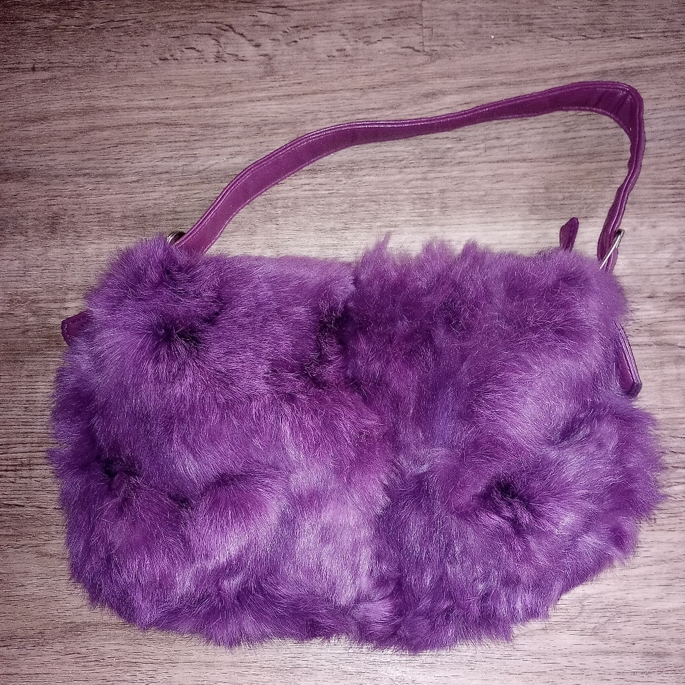 Purple Rabbit Fur Handbag